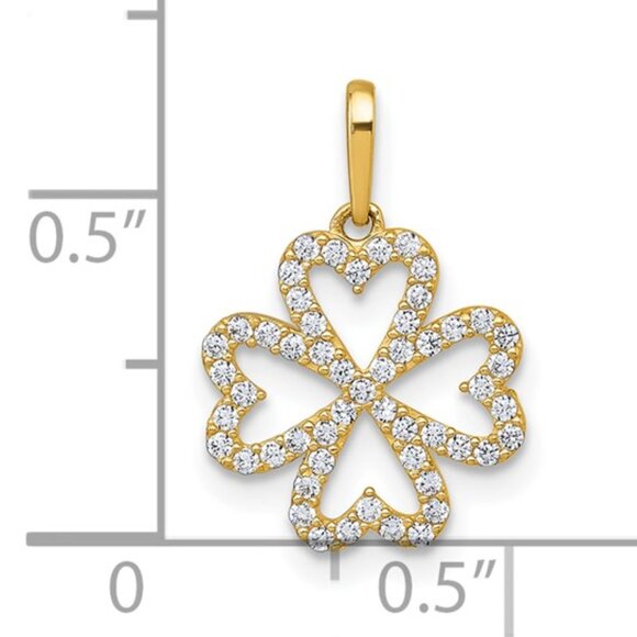 10k Yellow Gold Mini CZ Four 4 Leaf Irish Clover Shamrock Lucky Charm Pendant - Picture 2 of 4